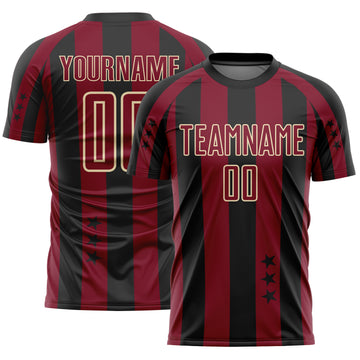 Custom Black Crimson-Cream Stars And Stripes Sports Sublimation Soccer Uniform Jersey