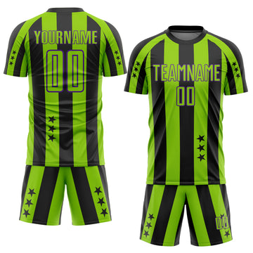 Custom Black Neon Green-Purple Stars And Stripes Sports Sublimation Soccer Uniform Jersey