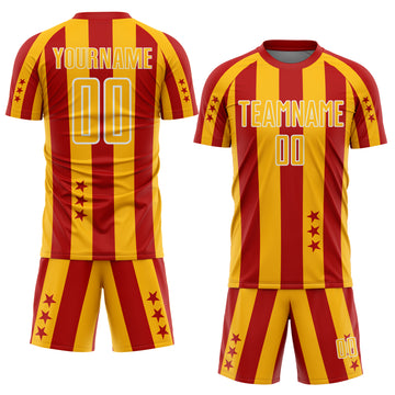 Custom Red Gold-White Stars And Stripes Sports Sublimation Soccer Uniform Jersey