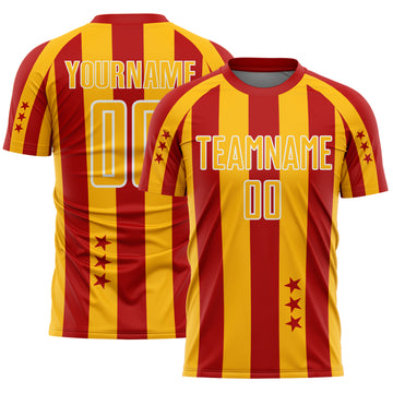 Custom Red Gold-White Stars And Stripes Sports Sublimation Soccer Uniform Jersey