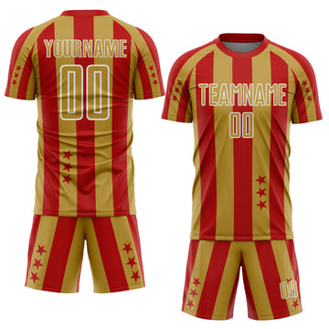 Custom Red Old Gold-White Stars And Stripes Sports Sublimation Soccer Uniform Jersey