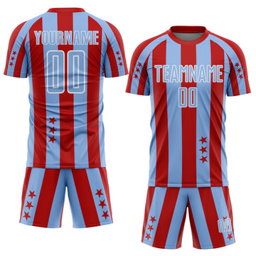 Custom Red Light Blue-White Stars And Stripes Sports Sublimation Soccer Uniform Jersey