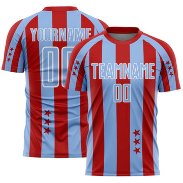 Custom Red Light Blue-White Stars And Stripes Sports Sublimation Soccer Uniform Jersey