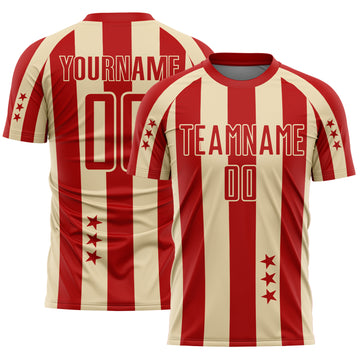 Custom Red Cream Stars And Stripes Sports Sublimation Soccer Uniform Jersey