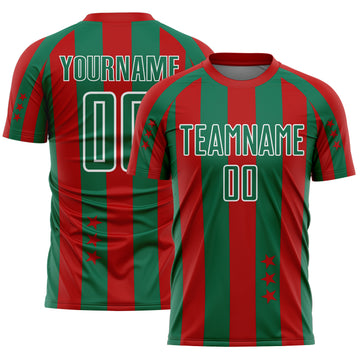 Custom Red Kelly Green-White Stars And Stripes Sports Sublimation Soccer Uniform Jersey