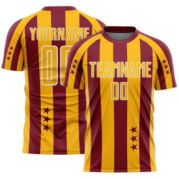 Custom Crimson Gold-White Stars And Stripes Sports Sublimation Soccer Uniform Jersey