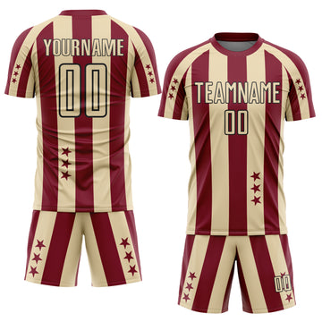 Custom Crimson Cream-Black Stars And Stripes Sports Sublimation Soccer Uniform Jersey