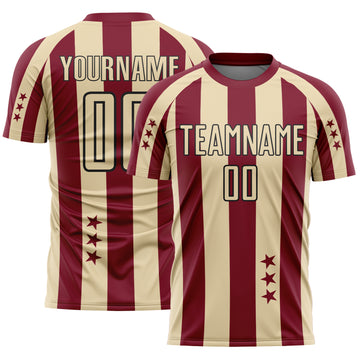 Custom Crimson Cream-Black Stars And Stripes Sports Sublimation Soccer Uniform Jersey