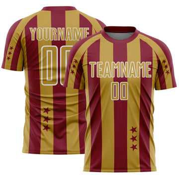 Custom Crimson Old Gold-White Stars And Stripes Sports Sublimation Soccer Uniform Jersey