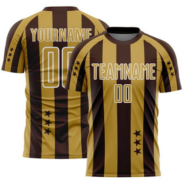 Custom Brown Old Gold-White Stars And Stripes Sports Sublimation Soccer Uniform Jersey