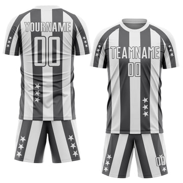 Custom White Steel Gray Stars And Stripes Sports Sublimation Soccer Uniform Jersey