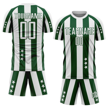 Custom White Green Stars And Stripes Sports Sublimation Soccer Uniform Jersey