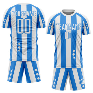 Custom White Powder Blue Stars And Stripes Sports Sublimation Soccer Uniform Jersey