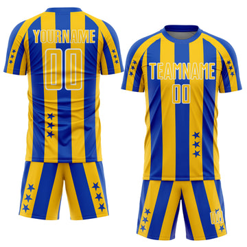 Custom Thunder Blue Yellow-White Stars And Stripes Sports Sublimation Soccer Uniform Jersey