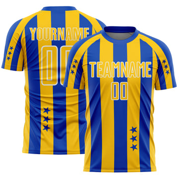 Custom Thunder Blue Yellow-White Stars And Stripes Sports Sublimation Soccer Uniform Jersey