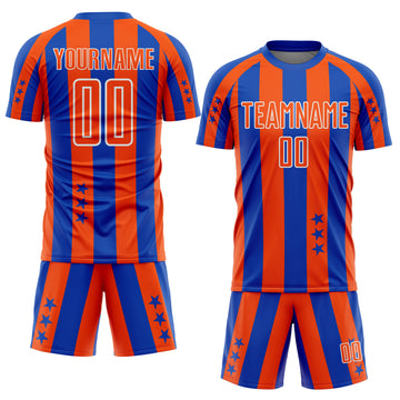 Custom Thunder Blue Orange-White Stars And Stripes Sports Sublimation Soccer Uniform Jersey