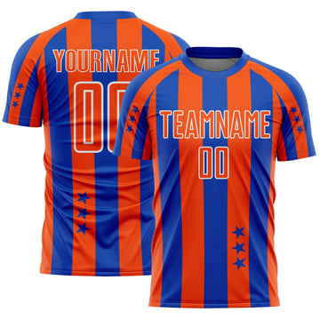 Custom Thunder Blue Orange-White Stars And Stripes Sports Sublimation Soccer Uniform Jersey
