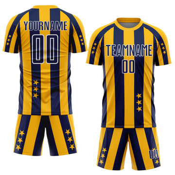 Custom Gold Navy-White Stars And Stripes Sports Sublimation Soccer Uniform Jersey