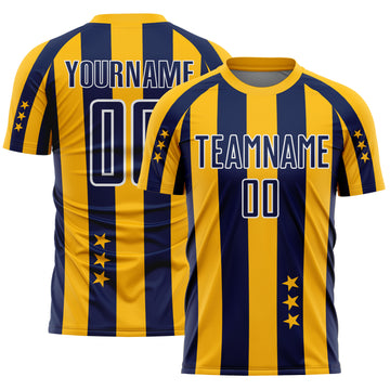 Custom Gold Navy-White Stars And Stripes Sports Sublimation Soccer Uniform Jersey