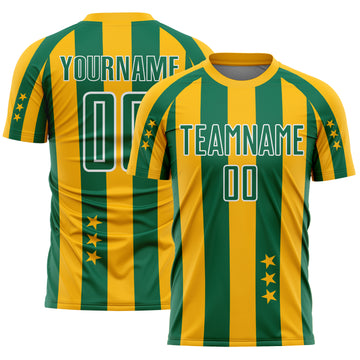 Custom Gold Kelly Green-White Stars And Stripes Sports Sublimation Soccer Uniform Jersey