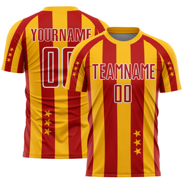 Custom Gold Red-White Stars And Stripes Sports Sublimation Soccer Uniform Jersey