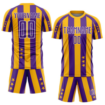 Custom Gold Purple-White Stars And Stripes Sports Sublimation Soccer Uniform Jersey