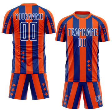 Custom Orange Royal-White Stars And Stripes Sports Sublimation Soccer Uniform Jersey