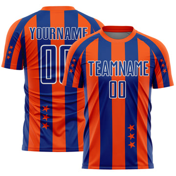 Custom Orange Royal-White Stars And Stripes Sports Sublimation Soccer Uniform Jersey