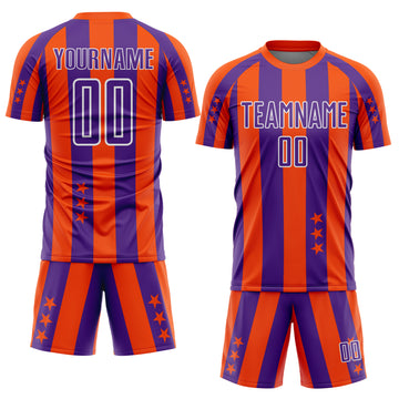 Custom Orange Purple-White Stars And Stripes Sports Sublimation Soccer Uniform Jersey