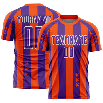 Custom Orange Purple-White Stars And Stripes Sports Sublimation Soccer Uniform Jersey