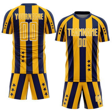 Custom Navy Gold-White Stars And Stripes Sports Sublimation Soccer Uniform Jersey