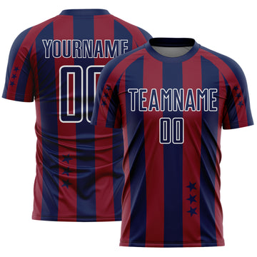 Custom Navy Crimson-White Stars And Stripes Sports Sublimation Soccer Uniform Jersey