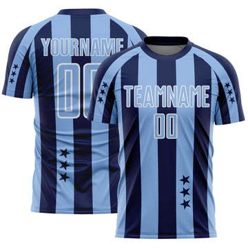 Custom Navy Light Blue-White Stars And Stripes Sports Sublimation Soccer Uniform Jersey