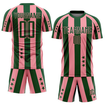 Custom Green Medium Pink Stars And Stripes Sports Sublimation Soccer Uniform Jersey
