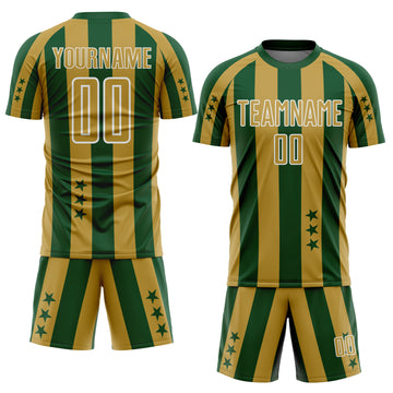 Custom Green Old Gold-White Stars And Stripes Sports Sublimation Soccer Uniform Jersey