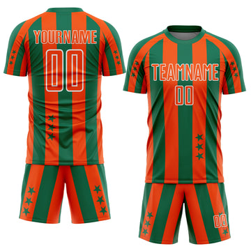 Custom Kelly Green Orange-White Stars And Stripes Sports Sublimation Soccer Uniform Jersey