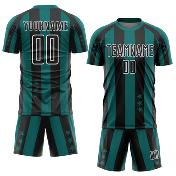 Custom Teal Black-White Stars And Stripes Sports Sublimation Soccer Uniform Jersey
