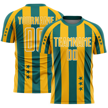 Custom Teal Gold-White Stars And Stripes Sports Sublimation Soccer Uniform Jersey