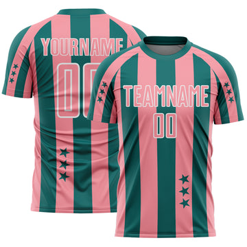 Custom Teal Medium Pink-White Stars And Stripes Sports Sublimation Soccer Uniform Jersey