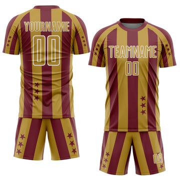 Custom Burgundy Old Gold-White Stars And Stripes Sports Sublimation Soccer Uniform Jersey