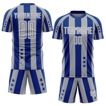 Custom Royal Gray-White Stars And Stripes Sports Sublimation Soccer Uniform Jersey