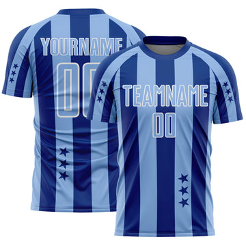 Custom Royal Light Blue-White Stars And Stripes Sports Sublimation Soccer Uniform Jersey