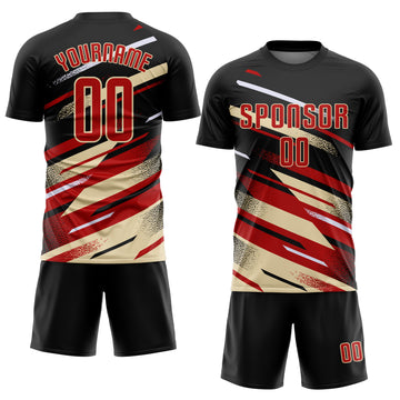 Custom Black Red Cream-White Grunge Stripe And Grainy Sports Sublimation Soccer Uniform Jersey