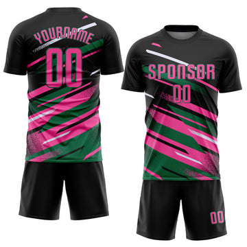 Custom Black Pink Kelly Green-White Grunge Stripe And Grainy Sports Sublimation Soccer Uniform Jersey