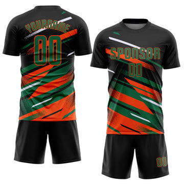 Custom Black Kelly Green Orange-White Grunge Stripe And Grainy Sports Sublimation Soccer Uniform Jersey