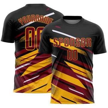 Custom Black Crimson Gold-White Grunge Stripe And Grainy Sports Sublimation Soccer Uniform Jersey
