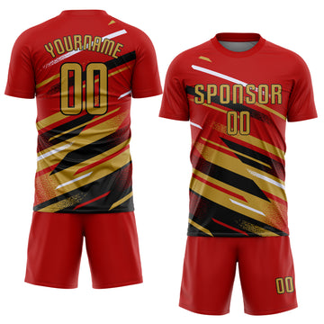 Custom Red Old Gold Black-White Grunge Stripe And Grainy Sports Sublimation Soccer Uniform Jersey
