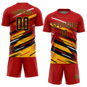Custom Red Black Gold-White Grunge Stripe And Grainy Sports Sublimation Soccer Uniform Jersey