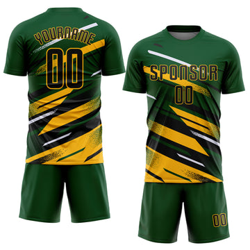 Custom Green Black Gold-White Grunge Stripe And Grainy Sports Sublimation Soccer Uniform Jersey