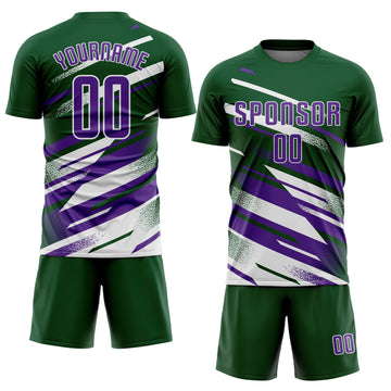 Custom Green Purple-White Grunge Stripe And Grainy Sports Sublimation Soccer Uniform Jersey